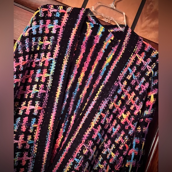 New Multicolor black long bohemian cardigan coat with fringes size s/m - Picture 9 of 15